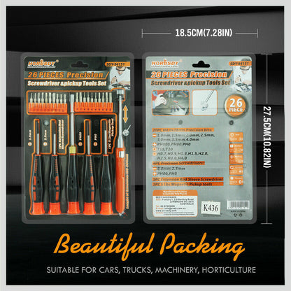 26Pc Precision Screwdriver Set Magnetic Pickup Hex Torx Philip Flat Bits Drive V465-94151