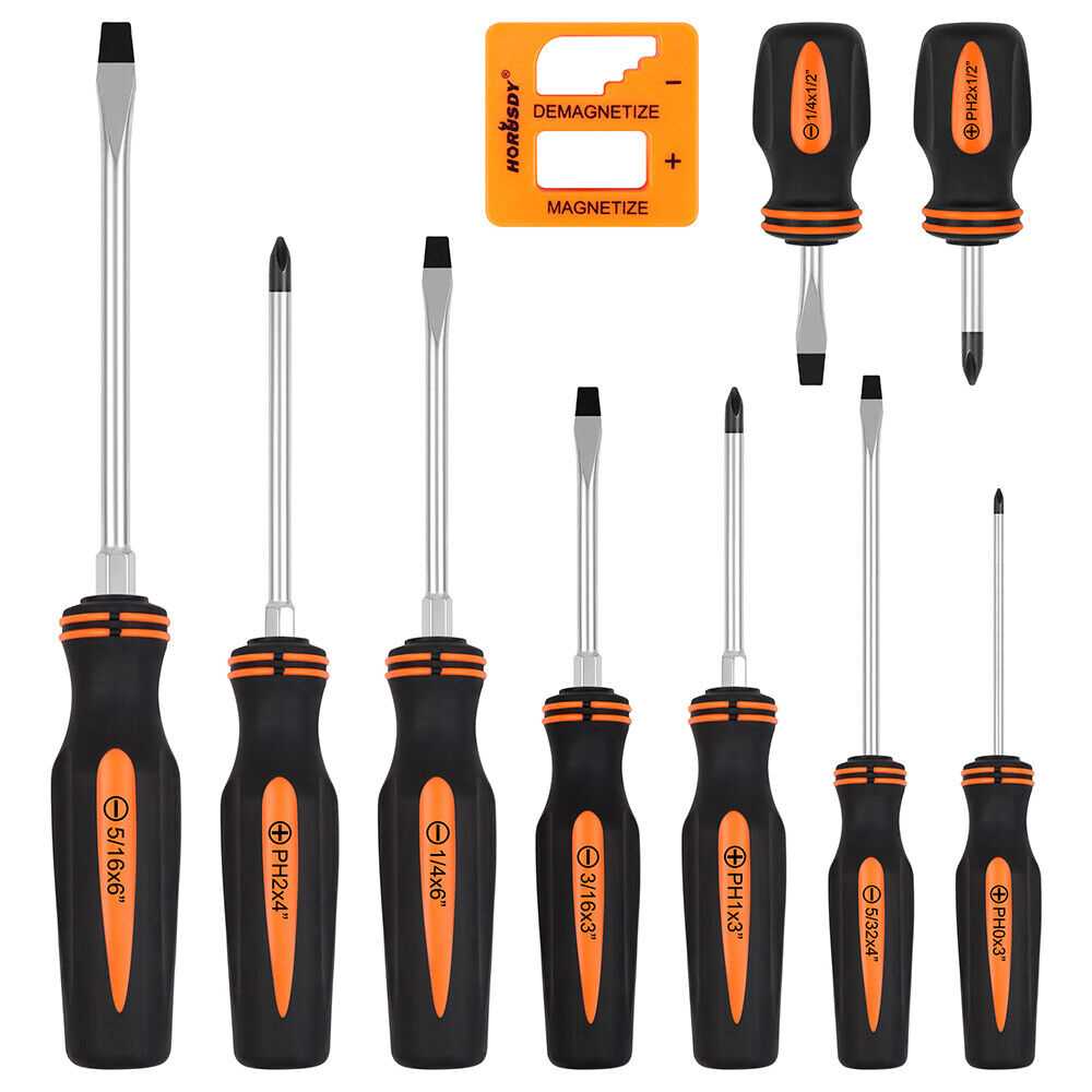 10Pcs Magnetic Screwdriver Set Phillips Slotted Magnetizer Non-Slip Handle Tool V465-94299-SDY