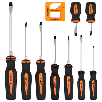 10Pcs Magnetic Screwdriver Set Phillips Slotted Magnetizer Non-Slip Handle Tool V465-94299-SDY