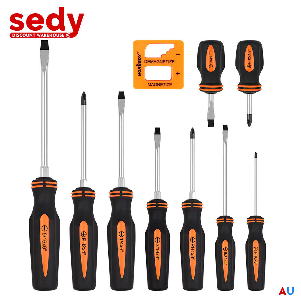 10Pcs Magnetic Screwdriver Set Phillips Slotted Magnetizer Non-Slip Handle Tool V465-94299-SDY