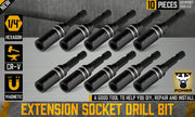 10Pc Magnetic Extension Socket Drill Bit Holder 1/4" Hex Screwdriver Nut Driver V465-94307-AU-5
