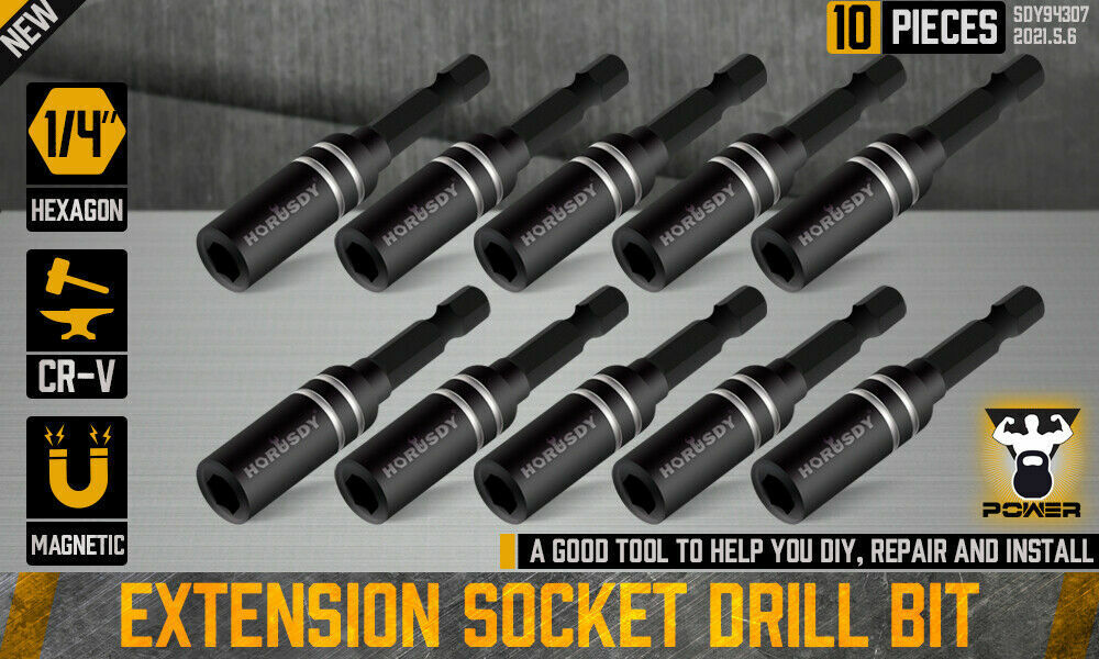 10Pc Magnetic Extension Socket Drill Bit Holder 1/4" Hex Screwdriver Nut Driver V465-94307-AU-5