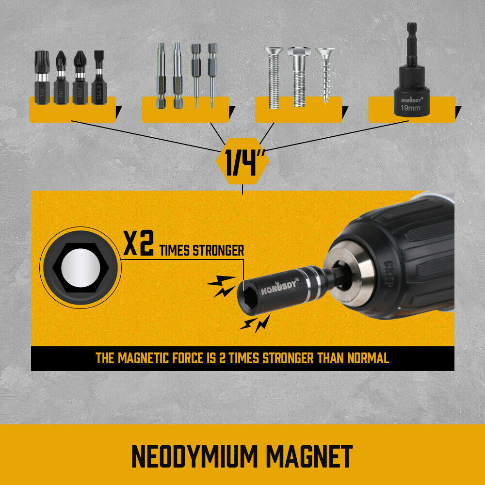 10Pc Magnetic Extension Socket Drill Bit Holder 1/4" Hex Screwdriver Nut Driver V465-94307-AU-5