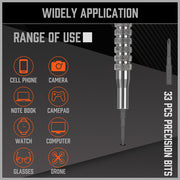 33 PC PRECISION SCREWDRIVER SET BITS PHILIP FLAT SLOTTED TORX HEX ELECTRONIC FIX V465-94359