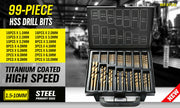 99Pc Drills Set HSS Titanium Coated Wood Plastic Metal Metric 1.5-10mm With Case V465-94370