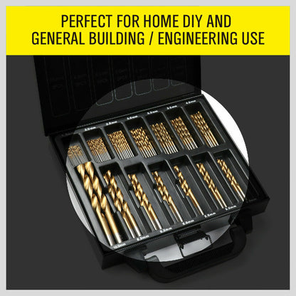 99Pc Drills Set HSS Titanium Coated Wood Plastic Metal Metric 1.5-10mm With Case V465-94370