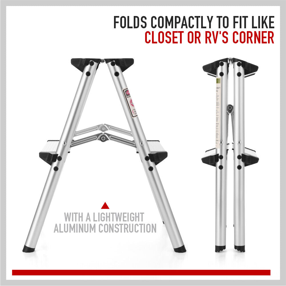 2-Step Portable Folding Ladder, Aluminum Frame Lightweight Home Ladder with Anti Slip Design, 150KG Capacity V465-95109