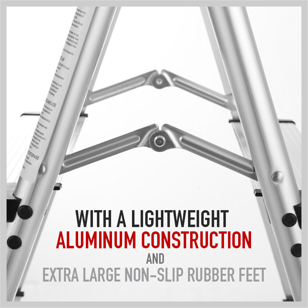 2-Step Portable Folding Ladder, Aluminum Frame Lightweight Home Ladder with Anti Slip Design, 150KG Capacity V465-95109