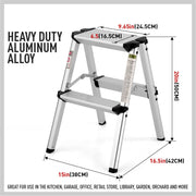 2-Step Portable Folding Ladder, Aluminum Frame Lightweight Home Ladder with Anti Slip Design, 150KG Capacity V465-95109
