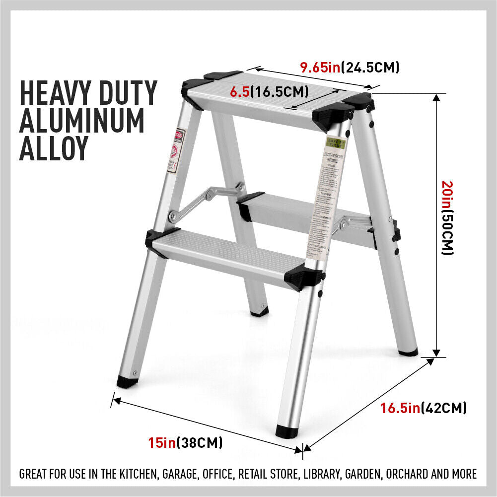 2-Step Portable Folding Ladder, Aluminum Frame Lightweight Home Ladder with Anti Slip Design, 150KG Capacity V465-95109