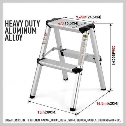 2-Step Portable Folding Ladder, Aluminum Frame Lightweight Home Ladder with Anti Slip Design, 150KG Capacity V465-95109