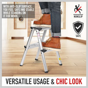 2-Step Portable Folding Ladder, Aluminum Frame Lightweight Home Ladder with Anti Slip Design, 150KG Capacity V465-95109