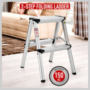 2-Step Portable Folding Ladder, Aluminum Frame Lightweight Home Ladder with Anti Slip Design, 150KG Capacity V465-95109