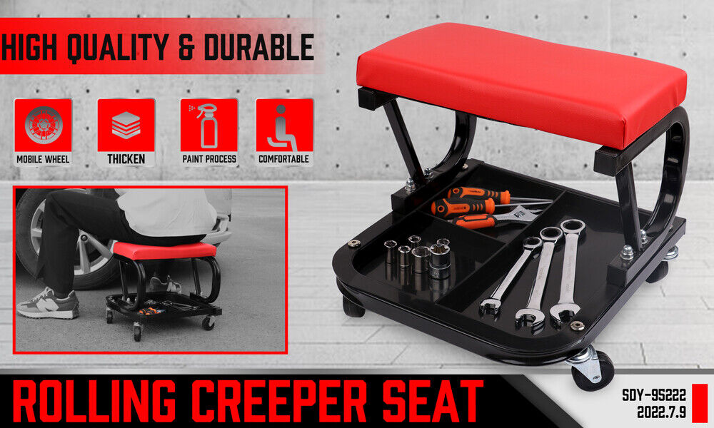 HORUSDY Rolling Creeper Seat Workshop Mechanic Stool Garage Repair Storage Tray V465-95222