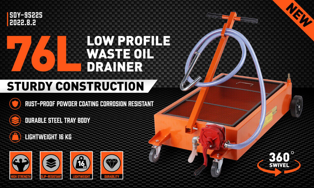 HORUSDY 76L Low Profile Waste Oil Drainer Mobile Workshop Pump Vehicle 4WD Truck V465-95225