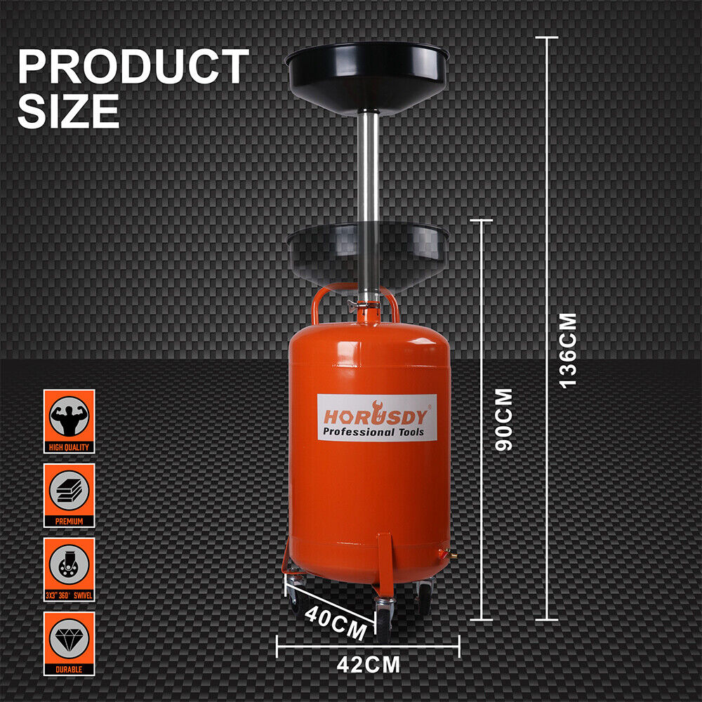 HORUSDY 80L Mobile Waste Oil Drainer Telescopic Workshop Fluid Collection Tank V465-95226