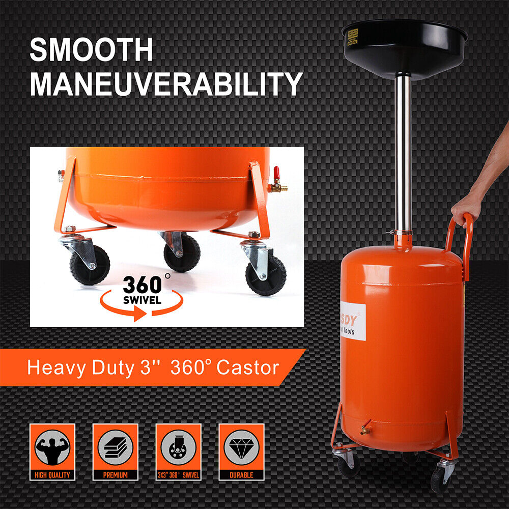 HORUSDY 80L Mobile Waste Oil Drainer Telescopic Workshop Fluid Collection Tank V465-95226