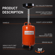 HORUSDY 80L Mobile Waste Oil Drainer Telescopic Workshop Fluid Collection Tank V465-95226