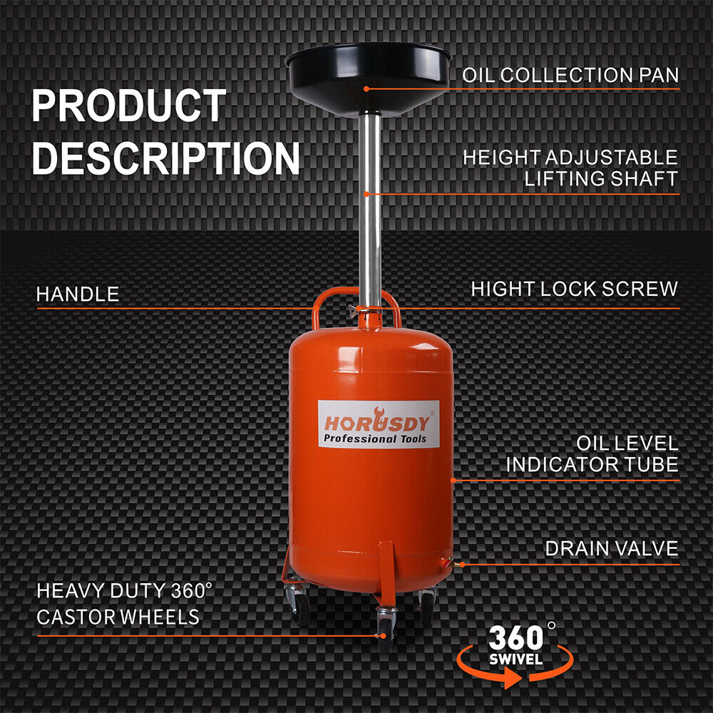 HORUSDY 80L Mobile Waste Oil Drainer Telescopic Workshop Fluid Collection Tank V465-95226