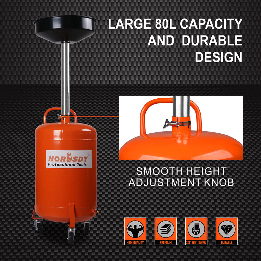 HORUSDY 80L Mobile Waste Oil Drainer Telescopic Workshop Fluid Collection Tank V465-95226