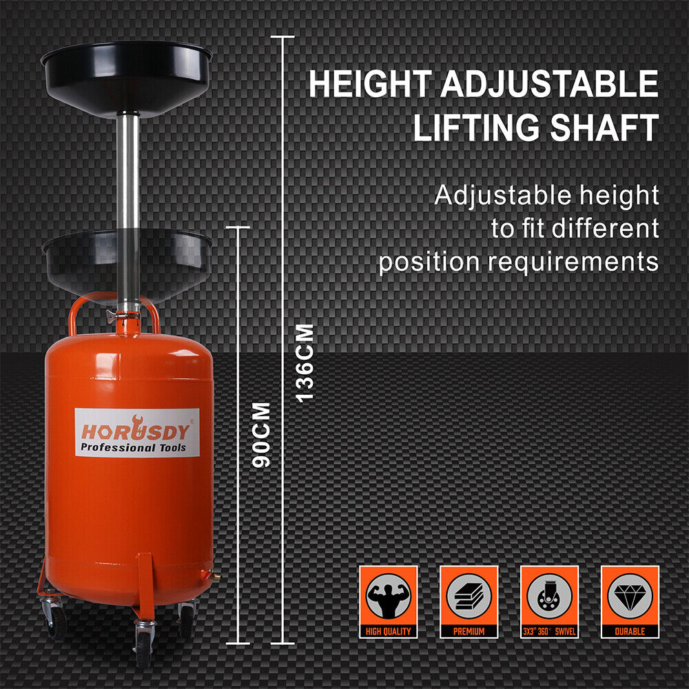 HORUSDY 80L Mobile Waste Oil Drainer Telescopic Workshop Fluid Collection Tank V465-95226
