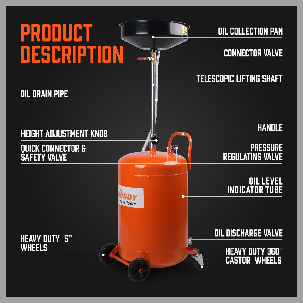 HORUSDY 80L Pneumatic Waste Oil Drainer Fluid Transfer Tank Air Car Workshop V465-95227