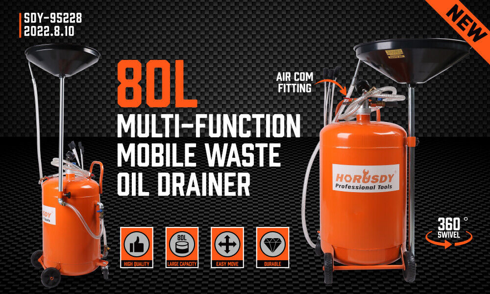 HORUSDY 80L Waste Oil Drainer Pneumatic Fluid Collection Workshop with Extractor V465-95228