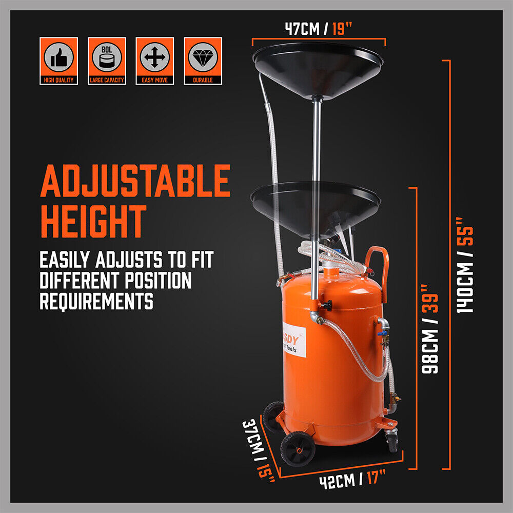 HORUSDY 80L Waste Oil Drainer Pneumatic Fluid Collection Workshop with Extractor V465-95228