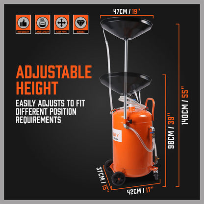 HORUSDY 80L Waste Oil Drainer Pneumatic Fluid Collection Workshop with Extractor V465-95228