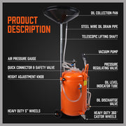 HORUSDY 80L Waste Oil Drainer Pneumatic Fluid Collection Workshop with Extractor V465-95228
