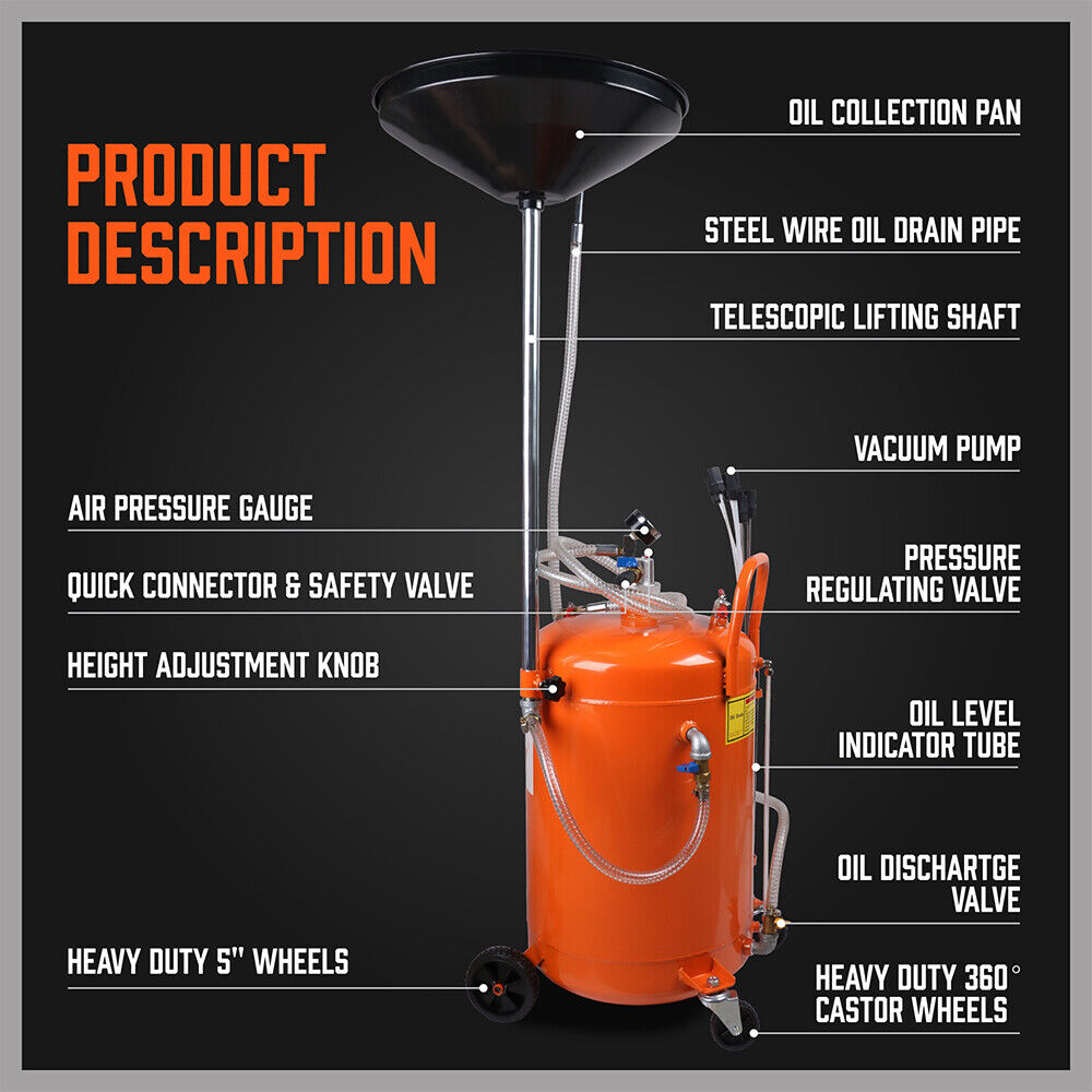 HORUSDY 80L Waste Oil Drainer Pneumatic Fluid Collection Workshop with Extractor V465-95228