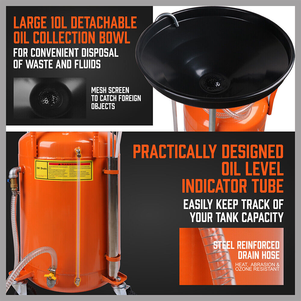 HORUSDY 80L Waste Oil Drainer Pneumatic Fluid Collection Workshop with Extractor V465-95228