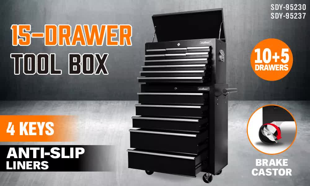 Black15 Drawer Tool Box Trolley Cabinet Storage Cart Garage Toolbox Organiser V465-95230-95237