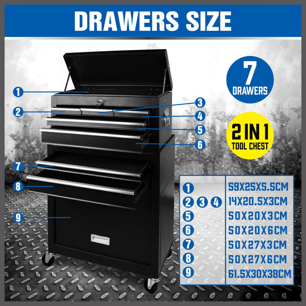 7 Drawer Tool Box Chest Cabinet Trolley Toolbox Garage Storage Lockable Blue V465-95232