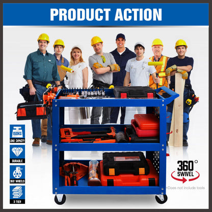 Blue 3-Tier Tool Cart Storage Trolley Toolbox Workshop Garage Organiser 150kg Blue V465-95239