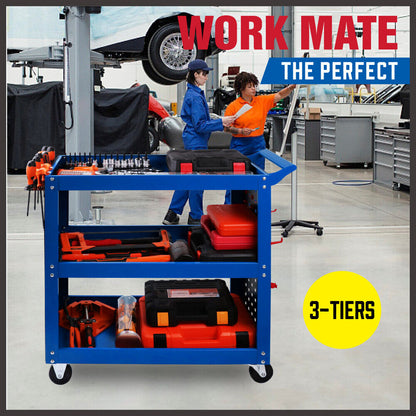 Blue 3-Tier Tool Cart Storage Trolley Toolbox Workshop Garage Organiser 150kg Blue V465-95239