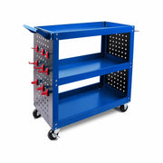 3-Tier Heavy Duty Steel Tool Trolley - Workshop Cart with Pegboard, Hooks and Locking Swivel Casters V465-95241