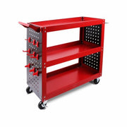 3-Tier Heavy Duty Steel Tool Trolley - Workshop Cart with Pegboard, Hooks and Locking Swivel Casters V465-95241