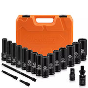 19Pc Deep Socket Set Impact 1/2" Drive Extension Bars Flexible Adapter 10-24mm V465-96021-AU-2