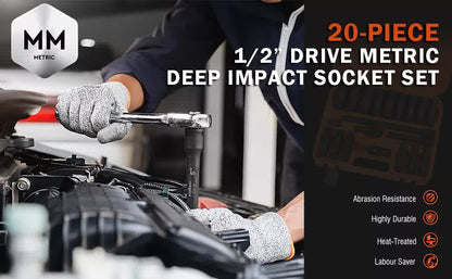 19Pc Deep Socket Set Impact 1/2" Drive Extension Bars Flexible Adapter 10-24mm V465-96021-AU-2