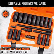 19Pc Deep Socket Set Impact 1/2" Drive Extension Bars Flexible Adapter 10-24mm V465-96021-AU-2