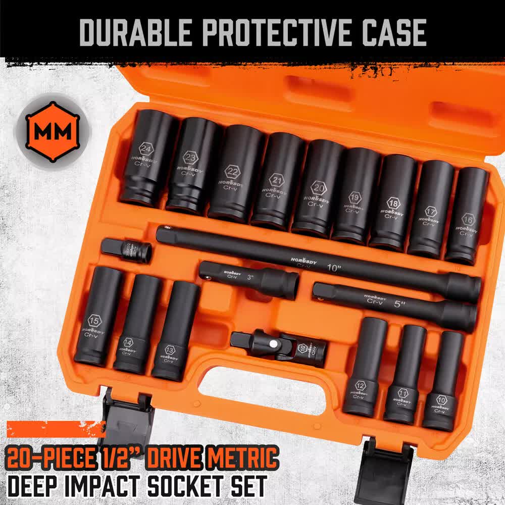 19Pc Deep Socket Set Impact 1/2" Drive Extension Bars Flexible Adapter 10-24mm V465-96021-AU-2