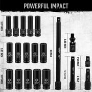 19Pc Deep Socket Set Impact 1/2" Drive Extension Bars Flexible Adapter 10-24mm V465-96021-AU-2