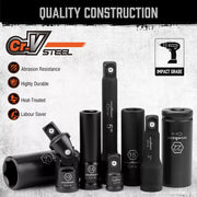 19Pc Deep Socket Set Impact 1/2" Drive Extension Bars Flexible Adapter 10-24mm V465-96021-AU-2