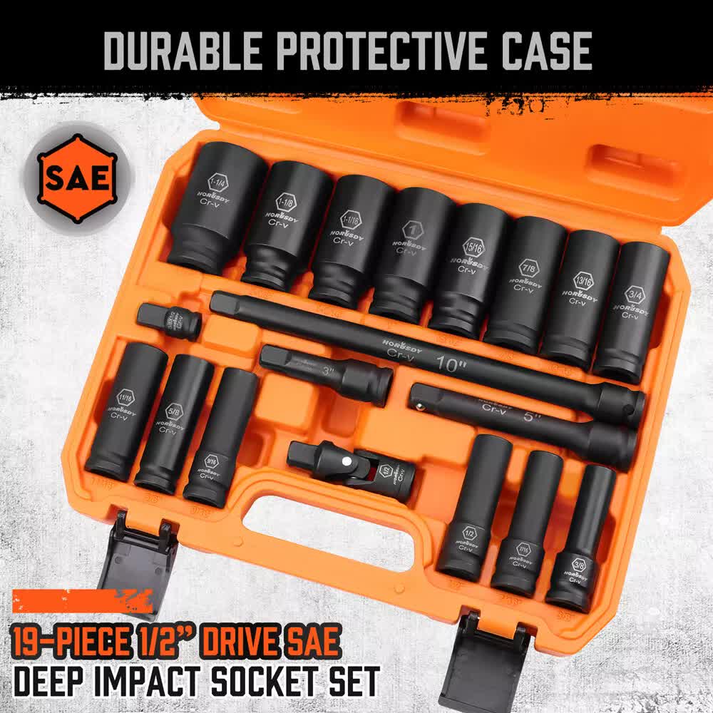 18Pc Deep Impact Socket Set Imperial / SAE Extension Flexible Adaptor 1/2" Drive V465-96027