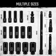 18Pc Deep Impact Socket Set Imperial / SAE Extension Flexible Adaptor 1/2" Drive V465-96027