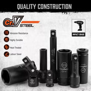 18Pc Deep Impact Socket Set Imperial / SAE Extension Flexible Adaptor 1/2" Drive V465-96027