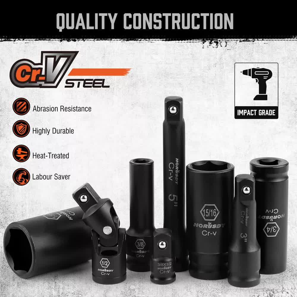 18Pc Deep Impact Socket Set Imperial / SAE Extension Flexible Adaptor 1/2" Drive V465-96027
