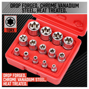 14Pc E Torx Socket Set Female Start Bit External Hex Torque E4-E24 With Case V465-96038
