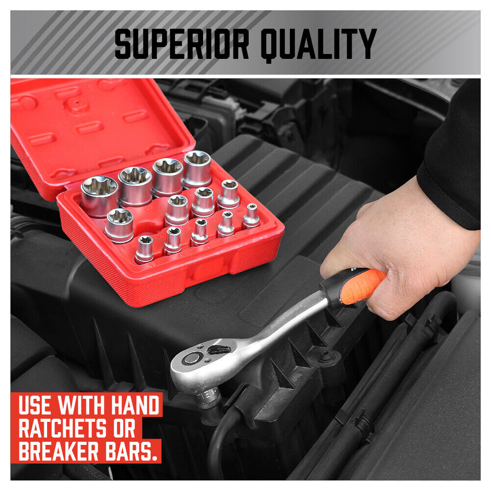14Pc E Torx Socket Set Female Start Bit External Hex Torque E4-E24 With Case V465-96038